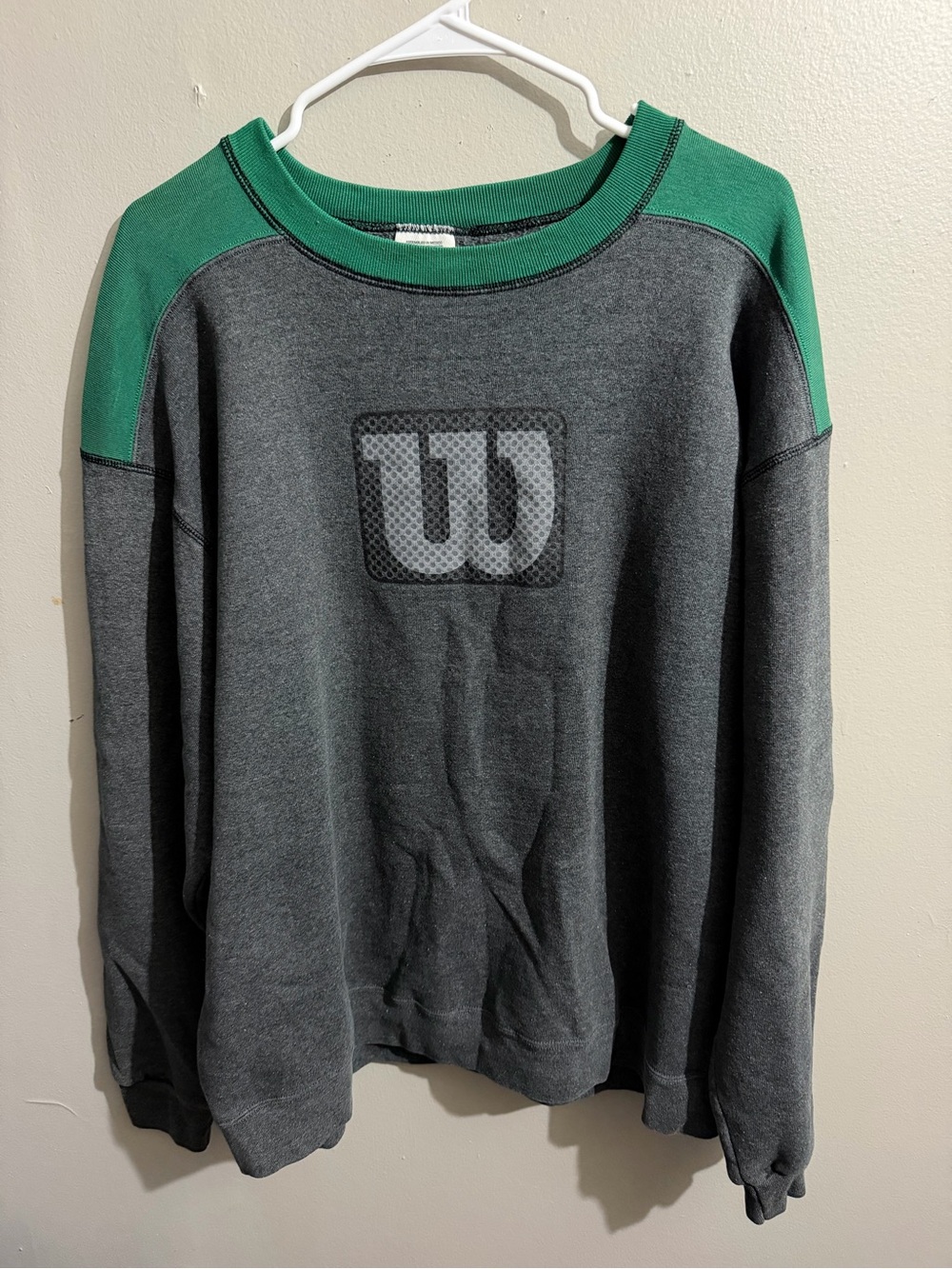 Vintage 90s Wilson Athletic Crewneck Sweatshirt XL Gray Green Color block Logo